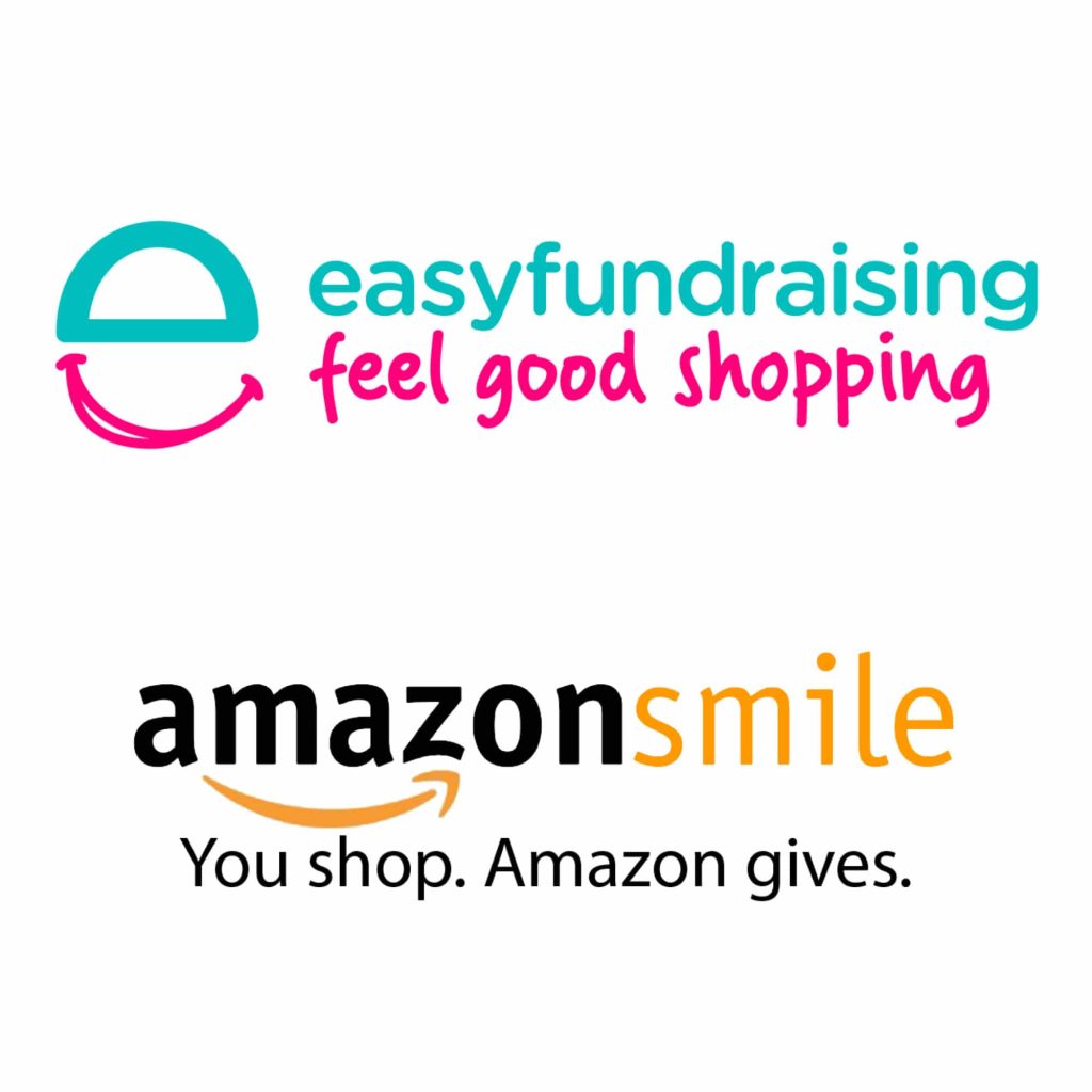 Image shows the 'easy fundraising - feel good shopping' and 'amazonsmile - You Shop. Amazon Gives' logos