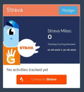 Images shows the 'connect to Strava' button on GivePenny