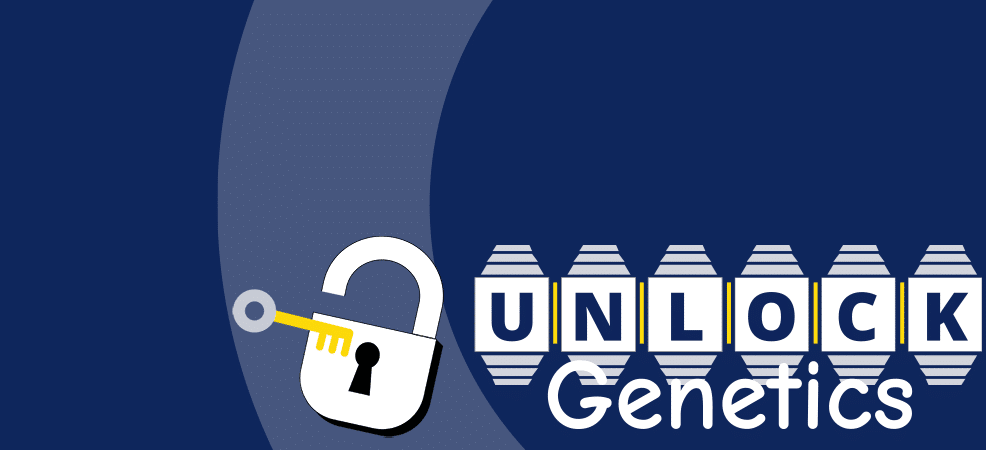 Unlock Genetics with a padlock to the left and a small key offset to the left of that