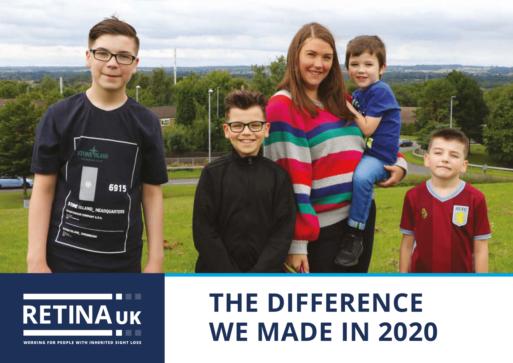 The cover of the 2020 Impact Report showing a family of five (a mum and four boys of varying ages)