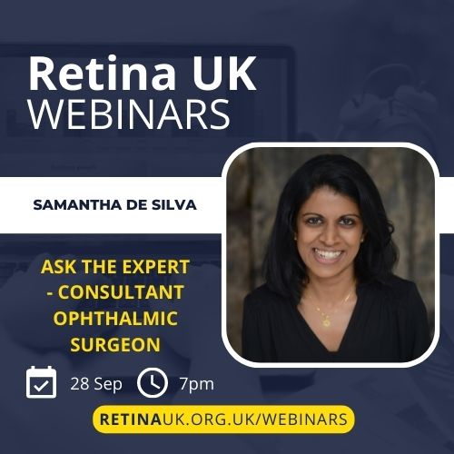 A poster advertising the Ask the Expert webinar with Samantha de Silva, including an image of Samantha