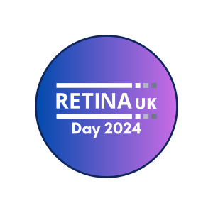 Retina UK Day 2024 in a blue circle, fading to purple on the right