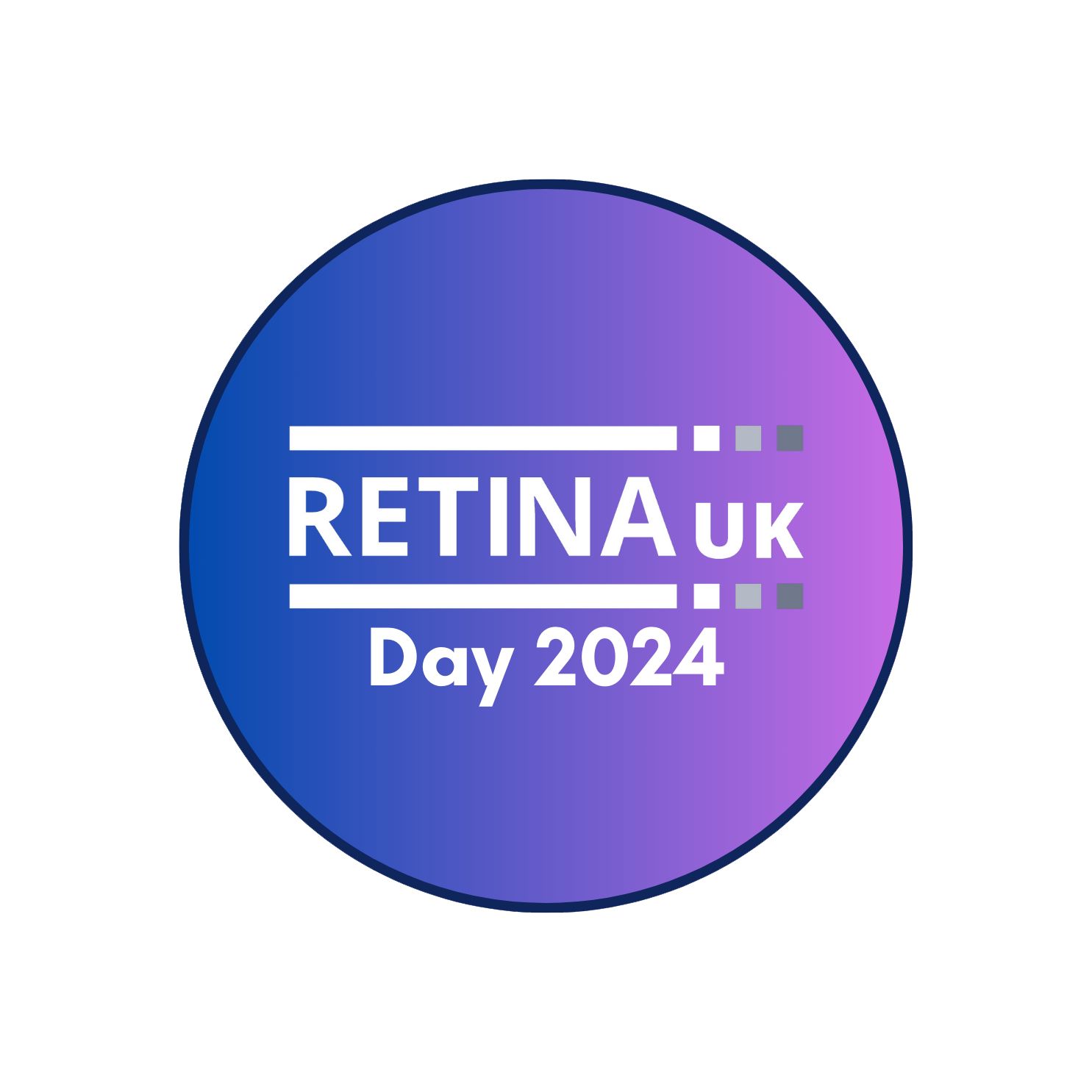 Retina UK Day 2024 in a blue circle, fading to purple on the right