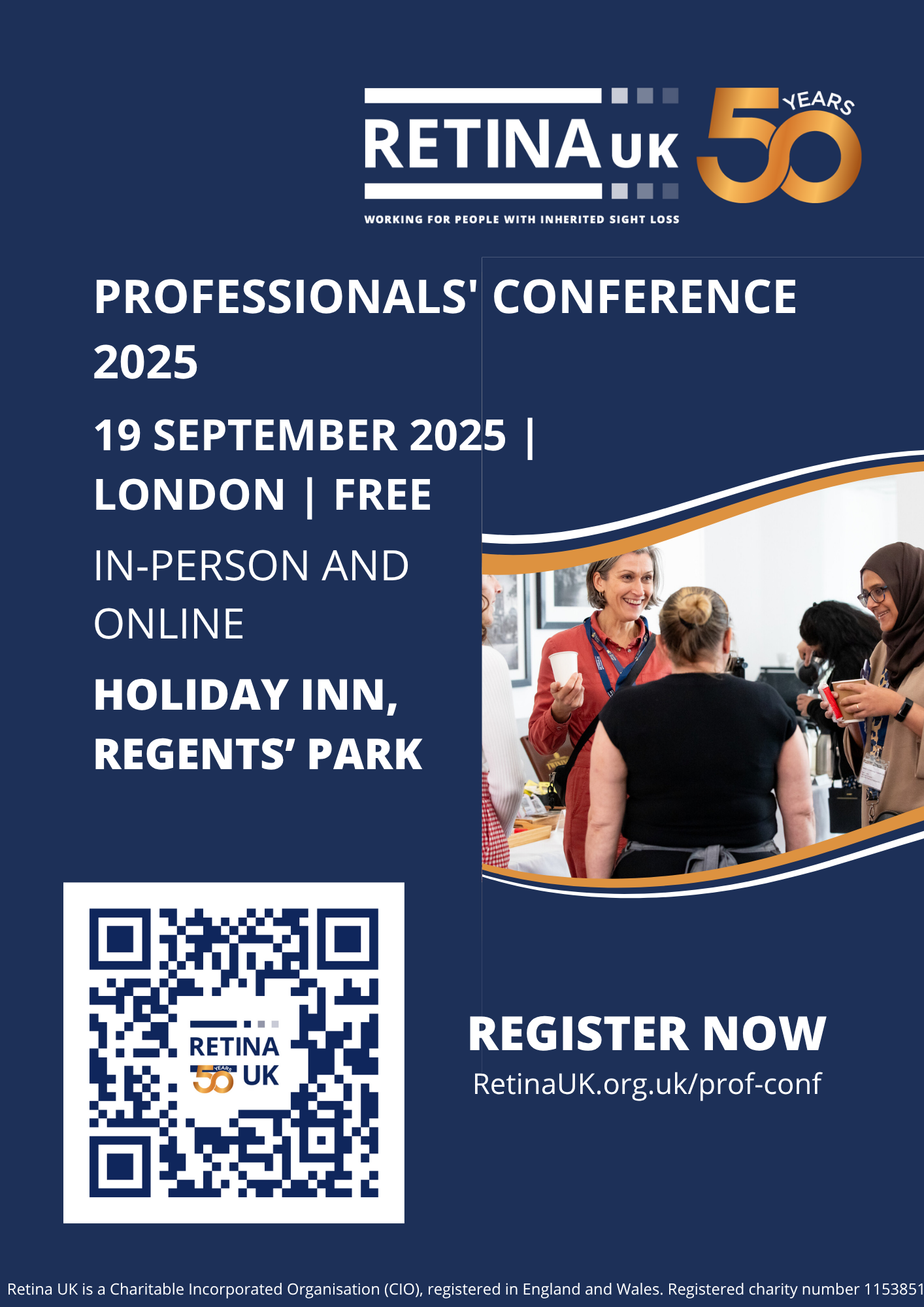 Poster advertising the Retina UK Professionals' Conference on Friday 19 September 2025 in London and online