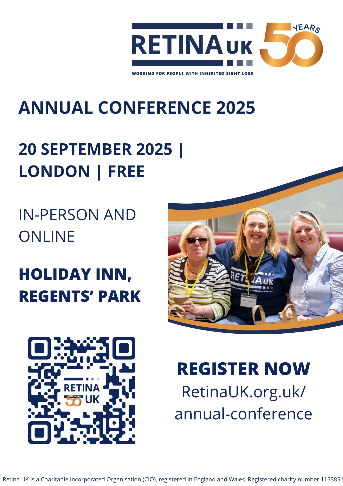 Poster advertising the Retina UK Annual Conference on Saturday 20 September 2025 in London and online