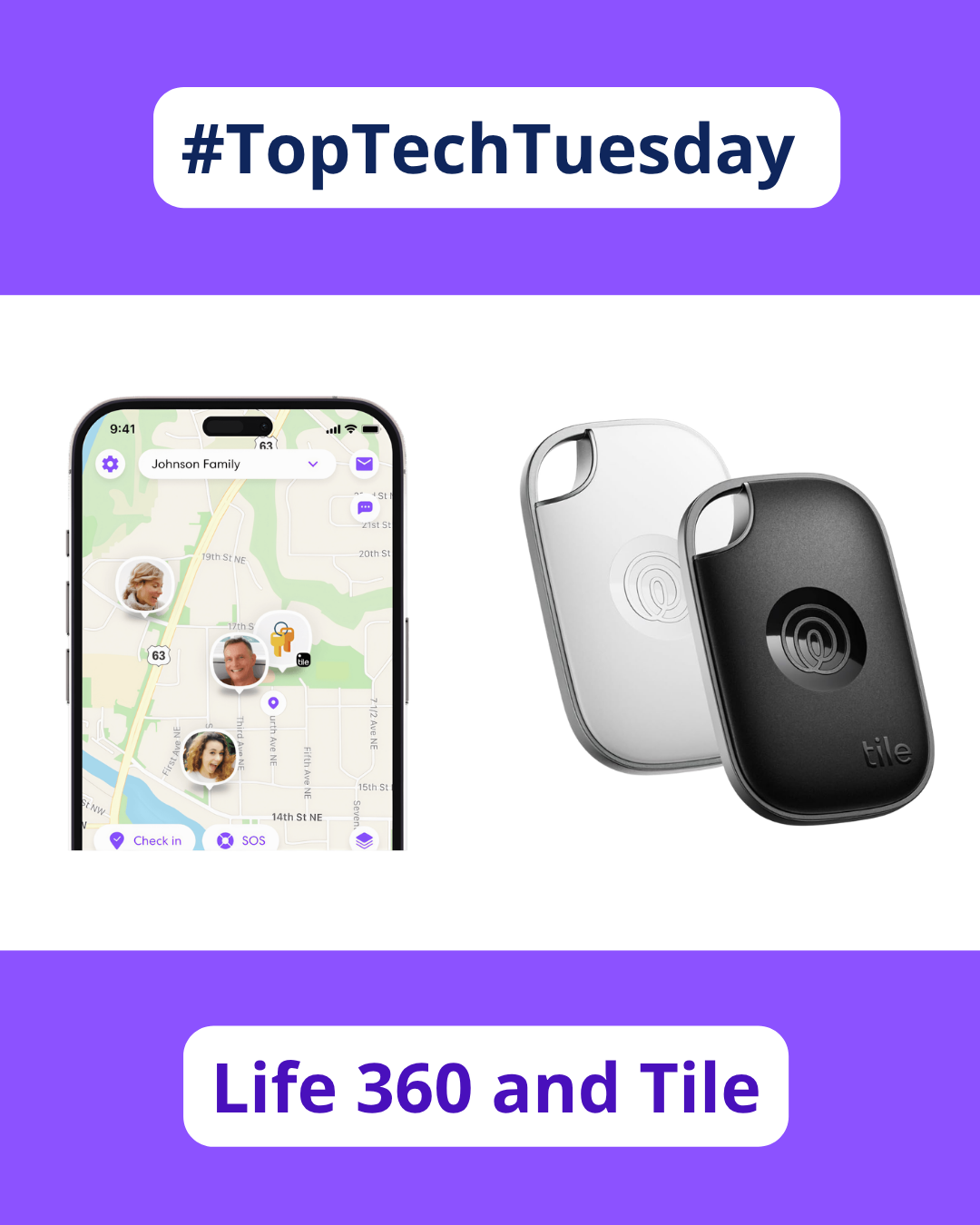 Top and bottom of the image has two purple boxes each has two text boxes. The top says 