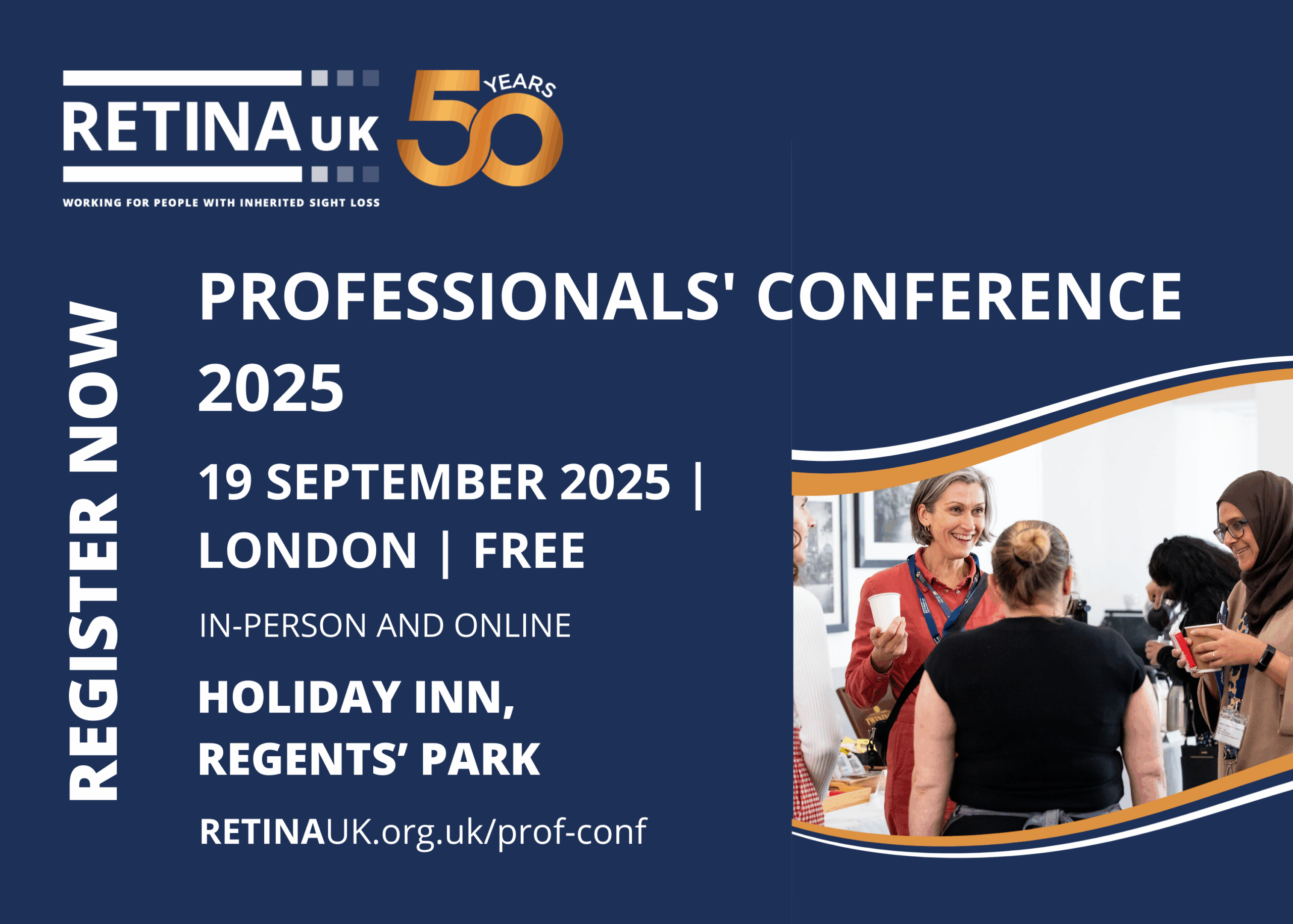 A postcard promoting the Retina UK Professionals' Conference 2025 on 19 September in London